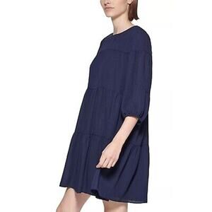NWOT Calvin Klein‎ Women's Textured Chiffon Tiered Shift Mini Dress Size 12 Navy